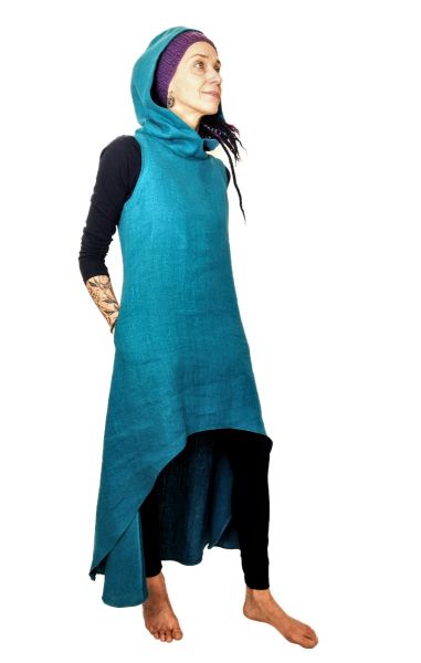 Lniana sukienka (turkusowa - gładka) - M