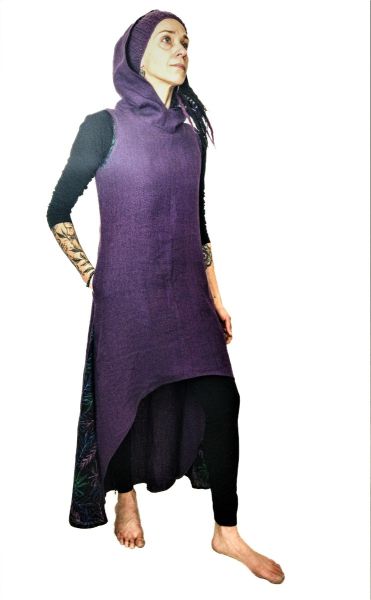 Lniana sukienka (fioletowa) -  S