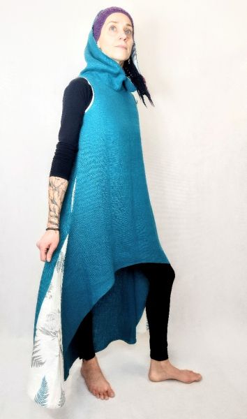 Lniana sukienka (turkusowa - ważki) - S