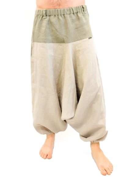 Szarawary lniane męskie - zielony pas